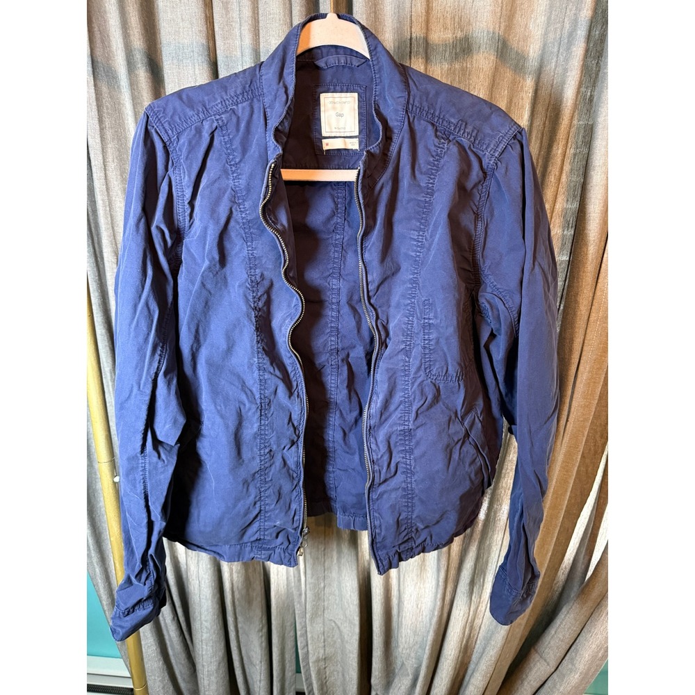 Gap Womens Navy Blue Full Zip Utility Bomber Jacket Mock‎ Neck Size M